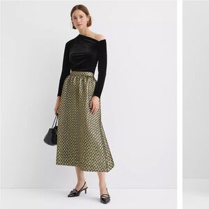 LOFT Metallic Gold Jacquard Midi Skirt